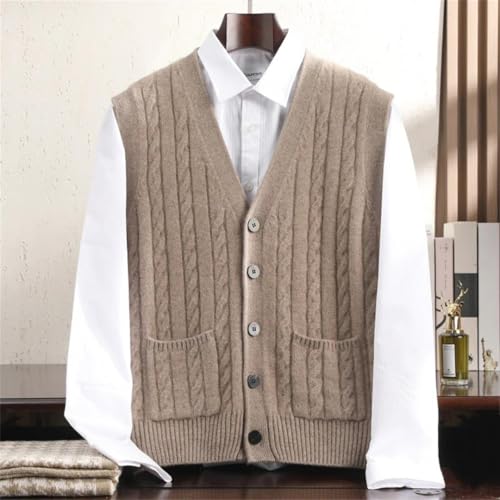 Men’S Solid Cashmere V-Neck Knit Cardigan Vest with Twist Flower Detail for Business Casual Wear2