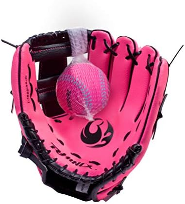 PHINIX 8 1/2" Baseball Glove Tee Ball Mitts and Foam Ball for Kids Beginner Play Training Right Hand Throw Pink