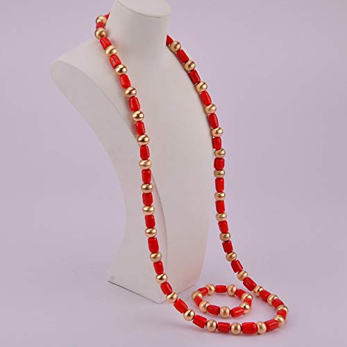 Laan Fashion Necklae 1 Rows Womens Mens Orange 10Mm Coral Bead Bracelet Earrings Jewerly Sets (01-13-Men Red) #TOP1