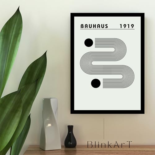 Image of BLINKART Vintage Bauhaus Retro Geometric Aesthetic Poster Gallery | Colorful Wrap Framed For Home Office Studio Living Room Modern Art Studio Decoration Abstract Shapes | (d97) | 13x10 Inch