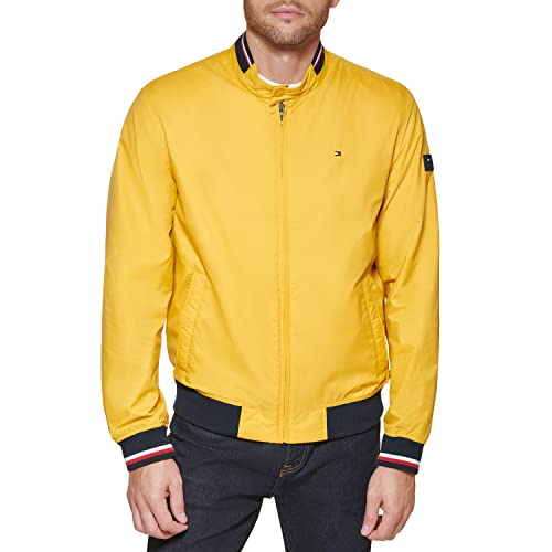 Tommy Hilfiger Men's Lightweight Varsity Rib Knit Bomber Jacket, Yellow Poly, Xx-Large #TOP1