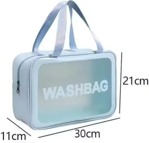 Image of P E Wash Bag Pouch for Travel Kit Toiletry Bag Cosmetic Bag Make Up Box for Brushes,Accessories with Handle,Large Capacity Waterproof Travel Storage OrganizerSet of 3 (Sky Blue) 11