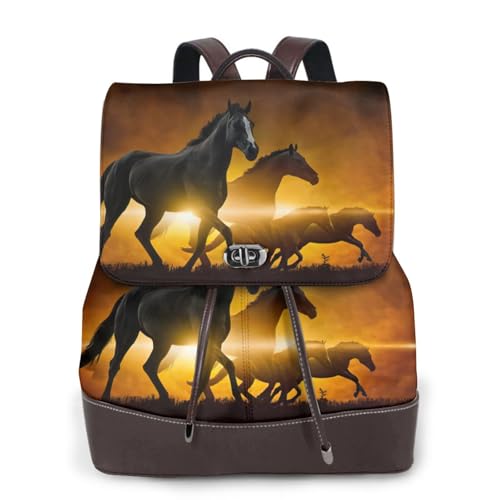 Sac à dos en cuir imprimé chevaux noirs haut de gamme pour femme EdWal
