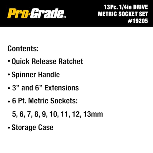 Image of Pro-Grade 13-Piece 1 /4-Inch Drive Metric Mechanics Tool Set, 19205
