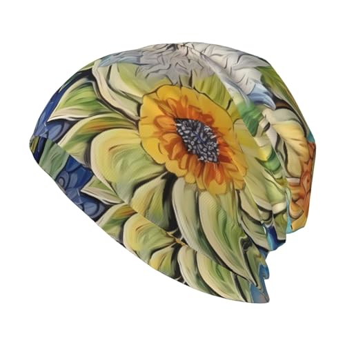 WHJDPP Gorro de punto con estampado de flores al óleo sobre lienzo, para adultos, suave, cómodo y transpirable para hombres y mujeres, color negro
