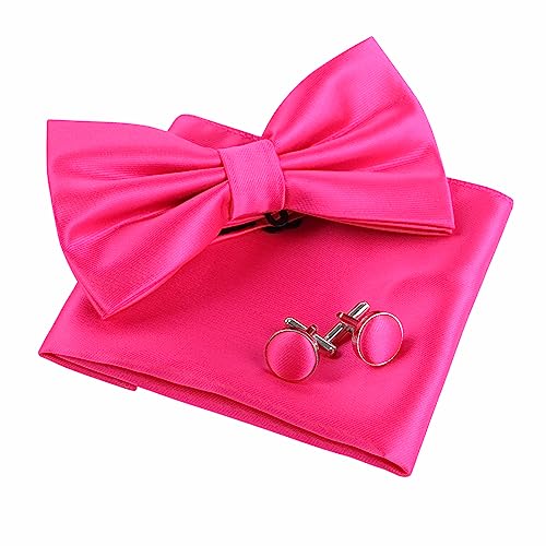 Alizeal Mens Tuxedo Bow Tie Hanky and Cufflinks Set Hot Pink