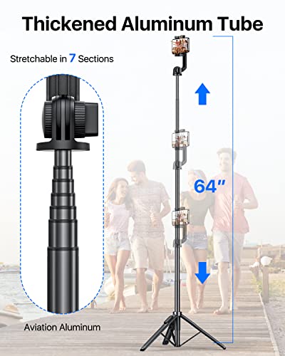 Nexboom 64" Selfie Stick Tripod, Extendable Phone Tripod With Remote, Travel Tripod Compatible With Iphone 14 Pro Max / 13 Pro / 12 Mini/Samsung S22 #TOP2