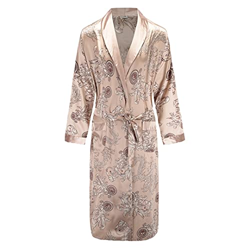 Silky Satin Men Robe Nightgown Long Sleeves Kimono Bathrobe Gowndragon Print Pajamas Sleepwear