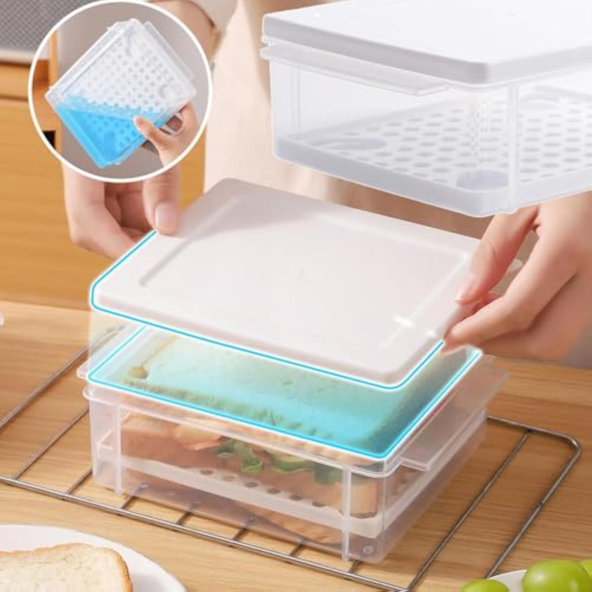 Fridge Produce Bin Multipurpose Storage Box for Meat & Sandwiches