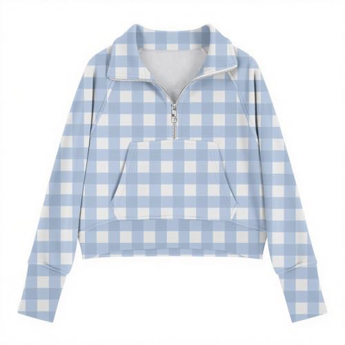 Girls Half Zip Sweatshirt Stand Collar Loose Long Sleeve Pullover T-Shirts Casual Plaid Tee Tops for Kids 5-14 Years4