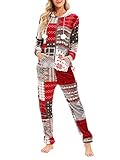 Minetom Pyjama Damen Weihnachten Einteiler Jumpsuit Onesie Schlafoveralls Mit Kapuze Kuscheliges Schlafanzug Kuschelig Langarm Strampler Mit Reißverschluss Für Frauen Mädchen B Rot S