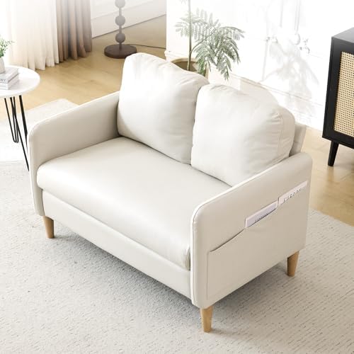 VINGLI 47" Small Couch, Beige Loveseat Mini Couch Mid Century Mod...