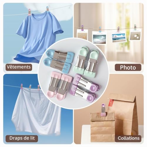 elzle 20 Pièces Pince à Linge INOX,Pinces Métalliques pour Vêtements Multicolore Acier Inoxydable,Pince a Linge Solide,pour Photos,Vêtements,Scellage Alimentaire(Multicolore) (Lot de 2) – vue 7