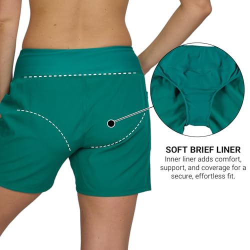 Image of Hurley 5 inch /7 inch High Waisted Swim Shorts Women, Board Shorts with Pockets & Inner Liner, Quick Dry Swim Trunk, UPF 50+