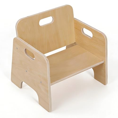 Relaxdays Kinderstuhl, Kleinkind ab 1 Jahr, Montessori & Autonomie, HxBxT: 32 x 33 x 29 cm, Kinderhocker, Holz, Natur