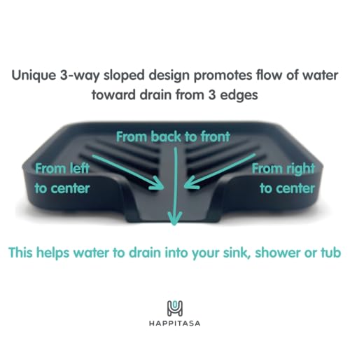 Happitasa Silicone Soap Dish Tray and Sponge Holder with Drain Chute and Feet | 3-Way Sloped Design | Bathroom and Kitchen Sink Organizer Caddy (Light Grey, 5"x4", 3.5 Ounces) by Happitasa - Used condition - Image 2