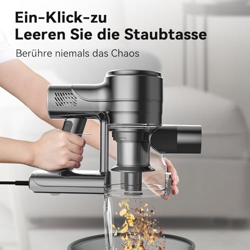 YISORA Staubsauger, 6-in-1 Stielstaubsauger & Handstaubsauger mit 6M Kabel, 23Kpa stark Saugkraft, 600W Motor, freistehender Staubsauger Beutellos Vacuum Cleaner für Harte Böden Teppich, klein leicht