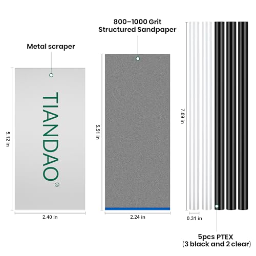 TIANDAO Ski Snowboard Base Repair Kit 5 P-TEX Rods (Black/Clear), Stainless Steel Scraper Sandpaper Ski Repair Kit, Snowboard Repair Tools, DIY Base Tuning Maintenance