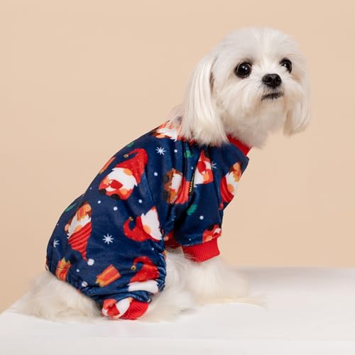 Fitwarm Gnome Dog Christmas Pajamas, Dog Winter Clothes for Small Dogs Girl, Lightweight Velvet Pet Jumpsuit, Cat Outfit, Black, Red, XL - Thumbnail 2