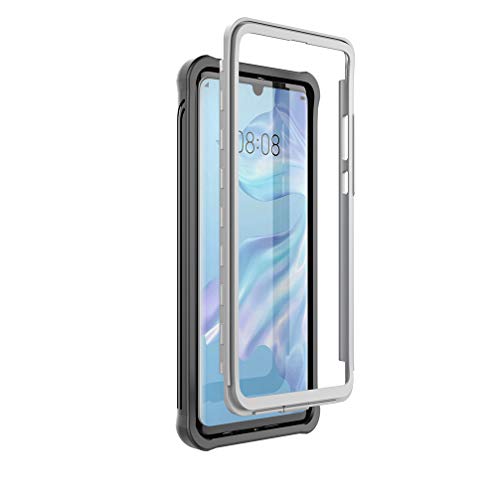 Anyos Compatible with Huawei P30 Pro Case, 2 in 1 Heavy Duty Shockproof Full-Body Hybrid Rugged Clear Back with Soft Bumper Cover Built-in Screen Protector (Clear-Black)