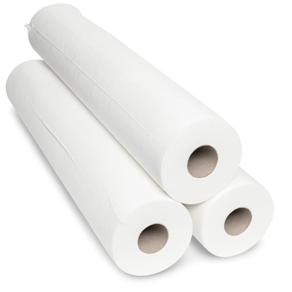 Commerline Rollos Médicos | 6 Rollos | 50 cm x 50 m 2 Capas | Cubierta Desechable Para Tumbonas | Fundas Blancas De Alta Calidad | Higiénicos | Ideal Para Consultas, Médicos, Masajes, Cosméticos | Cojín desechable de 2 capas para tumbonas de examen y masa
