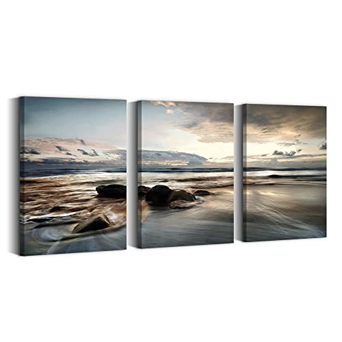 summer melody 3 Pieces Sunset Rocky Coastal Canvas Wall Art 11x16Inch