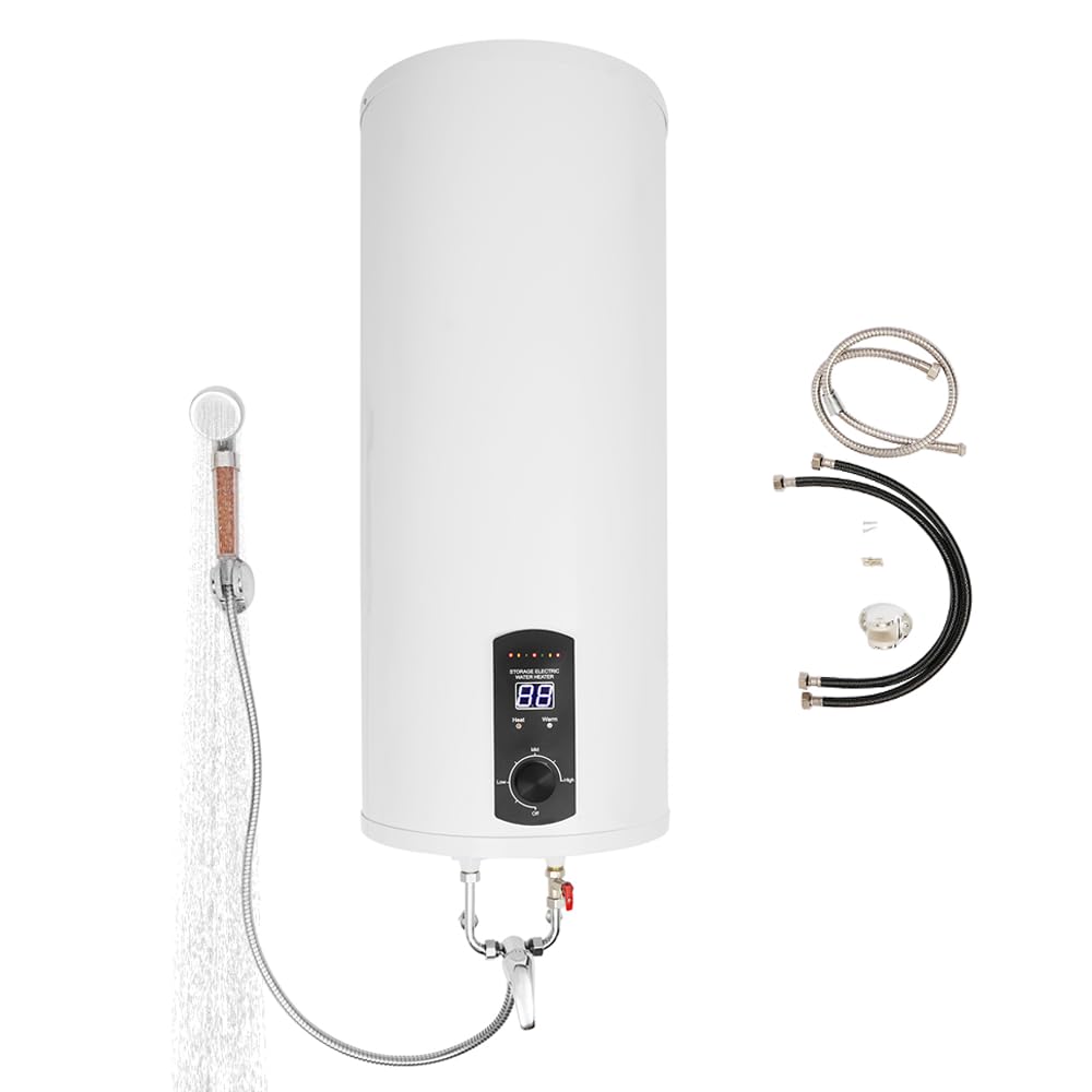 Scaldabagno elettrico da 60 l, con schermo LED, doccetta da 2 kW | Scaldabagno con protezione dell'acqua IPX4, processo di combustione smaltato, 25-75 °C, per cucina, bagno, WC, 34 x 81 cm