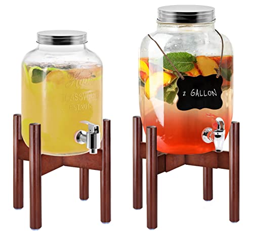 Adjustable Beverage Drink Dispenser Stand - Fits 6 -10 Inches Diameter Of Glass Jar Water Jug And Containers With 1 2 3 4 Or 5 Gallons Load - Wood #TOP6