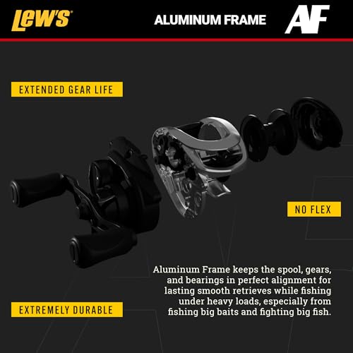 Lew&rsquo;s Speed Spool Baitcast Fishing Reel, 9+1 Bearings, 7.5:1 Gear Ratio, Aluminum Frame, Graphite Sideplate, MCS Braking System, Speed Gears, Rulon Drag, Right-Hand Retrieve, Gray (Clam Packaging)