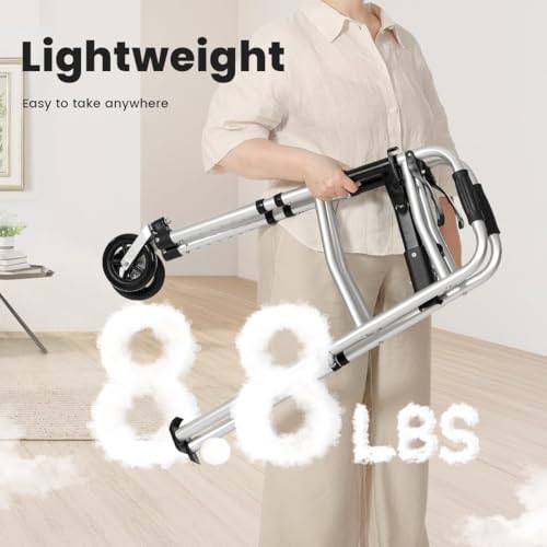 OasisSpace Walkers for Senior, Folding Walker with 5\" 360° Wheels, Tri-Fold Design, Narrow and Lightweight, Supports up to 300 lbs for Seniors, Adult, and Disabled