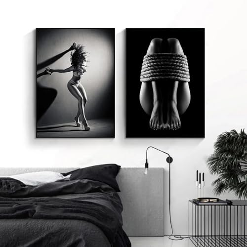 Tableau toile femme nue verre à vin noir et blanc 60x80cm