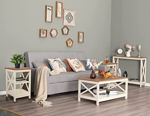Maison Arts End Tables Living Room Set Of 2 Farmhouse Side Tables 3-Tiers Rustic Nightstands With Storage For Bedroom, Modern Wood Look Mid Century Accent Furniture, Easy Assembly, Ivory #TOP4