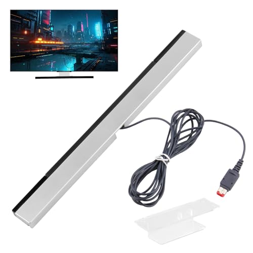 Wii Sensor Bar Infrared Ray LED Replacement Wired Motion Games Sensor Signal Receiver Bar compatible with Nintendo Wii & Wii U Console Silver/Black Includes Clear Stand