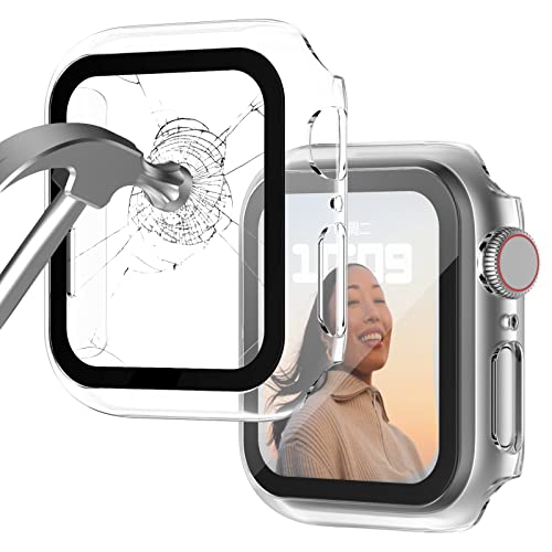 Case Compatible with Apple Watch Series 9 Series 8 Series 7 41mm with Built-in Tempered Glass Screen Protector, All-Around Ultra-Thin Bumper Full Cover Hard PC Protective Case for iWatch, Clear