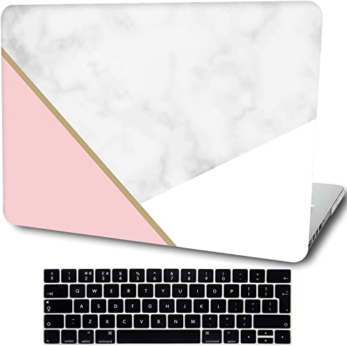 AMCJJ Funda Dura Compatible con MacBook Pro 13 Pulgadas 2020 2021 Release M1 A2338/A2289/A2251(Touch Bar/ ID),Carcasa Rígida Protector de Plástico Cubierta & EU Teclado Cubierta ,Mármol Blanco Rosa Cover
