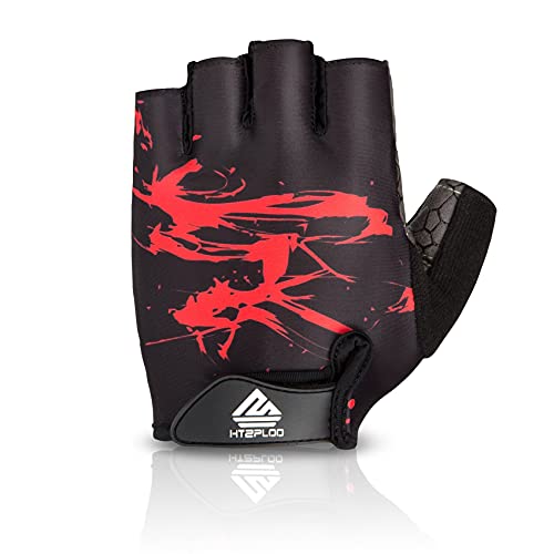 HTZPLOO Bike Gloves Cycling Gloves Biking Gloves for Men Women with Anti-Slip Shock-Absorbing Pad,Light Weight,Nice Fit,Half Finger Bicycle Gloves (Red,Large)