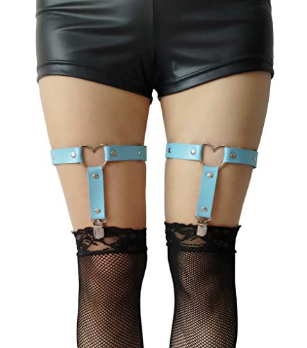 Yunpeng Women Girl Leather Garters Sexy Heart Leg Garter Belt Kawaii Punk Rock Anti-Slip Clips Elastic Garter 2Pcs #TOP6