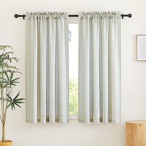 RYB HOME Linen Semi Sheer Curtains 72 inches Long for Living Room