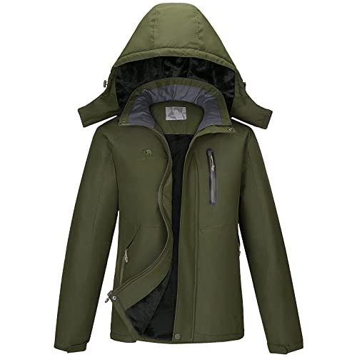 CAMEL CROWN Men's Winter Coats Mountain Waterproof Ski Jacket Warm Fleece Jacket with Detachable Hood Windproof Rain Jacket Army Green L by CAMEL CROWN - Used condition - US$35.63