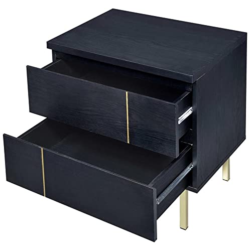 Benjara Benzara Modern Wooden Nightstand With Metal Block Legs, Black And Gold, #TOP4