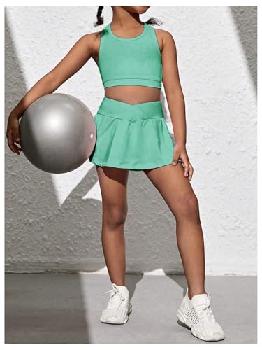 Image of SOLY HUX Toddler Girl's 2 Piece Workout Outfits Lightweight Crop Tank Tops and Skort Athletic Set