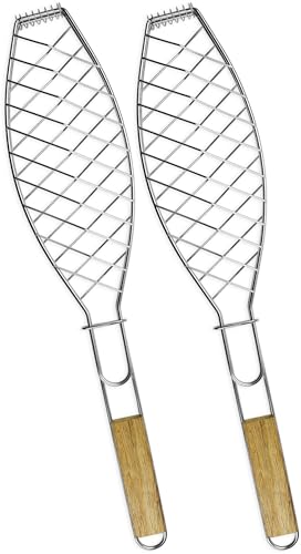 Storfisk fishing & more Fischgriller Fischbräter Grillhalterung für Fische aus Edelstahl mit Holzgriff, Stück:2 Stück