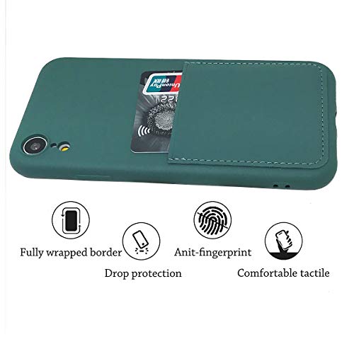 Oddss Ultra Slim Liquid Pine Green Silicon Gel Case Compatible For Iphone Xr 6.1 Inch 2018 With Card Holder Sleeves Slot Anti-Scratch Shockproof Wallet Cover For Iphone Xr With Screen Protector #TOP3