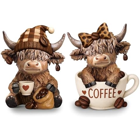 Wesiti 2 Pcs Resin Highland Cow Figurines Cover