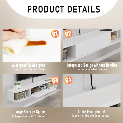 Étagère TV Murale Flottante 120 cm Blanc, yiminuo