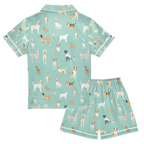 senya Brown Dog Satin Summer Pajama Sets Silk Short Sleeve Button Down Sleepwear2