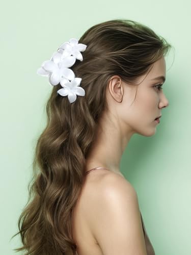 Set de 2 pinzas para cabello con flores plumeria blanco perla miniatura 6