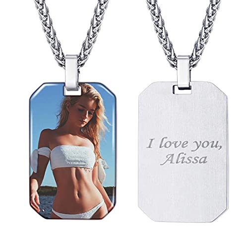 U7 Custom Photo Necklace Men Women Personalized Jewelry Customized Any Picture Pendant Stainless Steel Chain 18-30 Inch Tennis Necklaces, Mothers or L