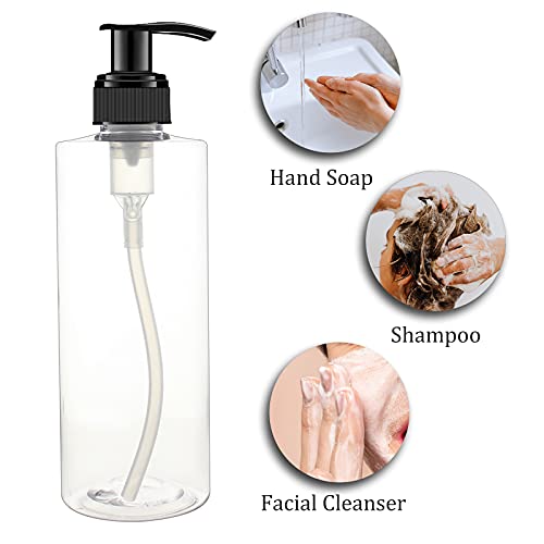 12 Pack 8 oz Plastic Pump Dispenser Bottles for Massage Oil, Shampoo, Lotions, Body Wash Pump Bottles, Cream Refillable Containers with Pump, 2 Funnel, 18 Chalk Labels4