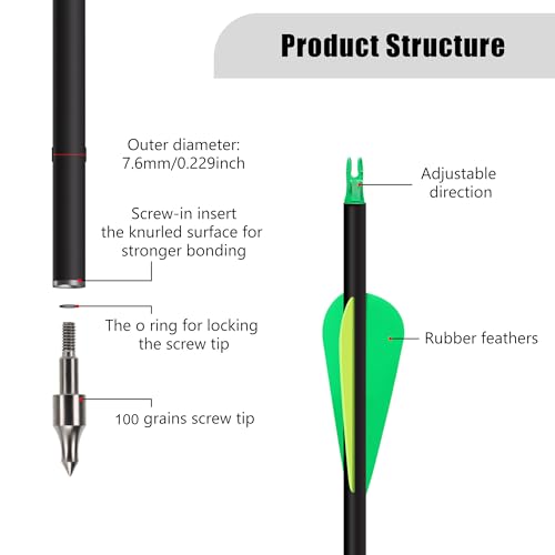 NorthSpoor 18 Stück Carbonpfeile 30 Zoll mit abnehmbaren Pfeilen für Jugend und Erwachsene, Bogenschießübungen, Bögen und Pfeile für Outdoor-Training